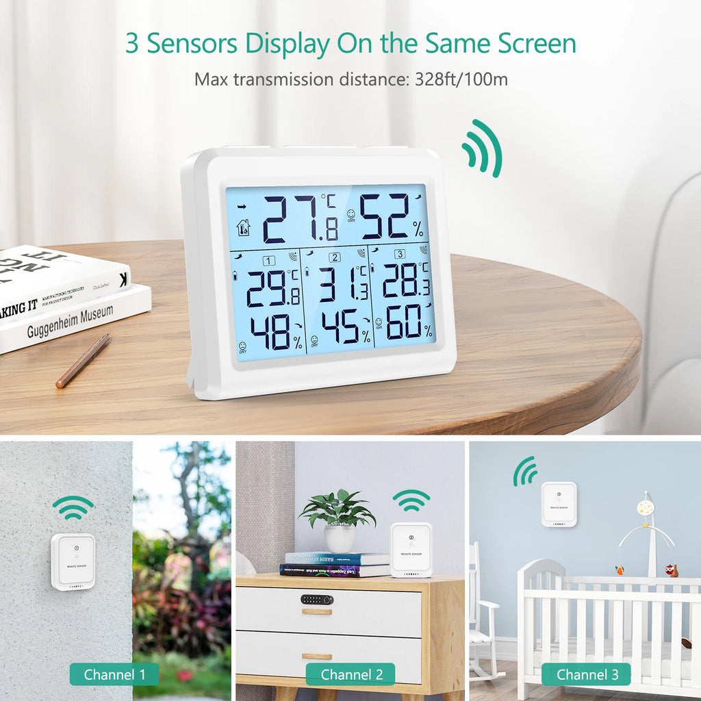 ORIA Wireless Digital Hygrometer Thermometer Indoor Outdoor with 3 Sensors