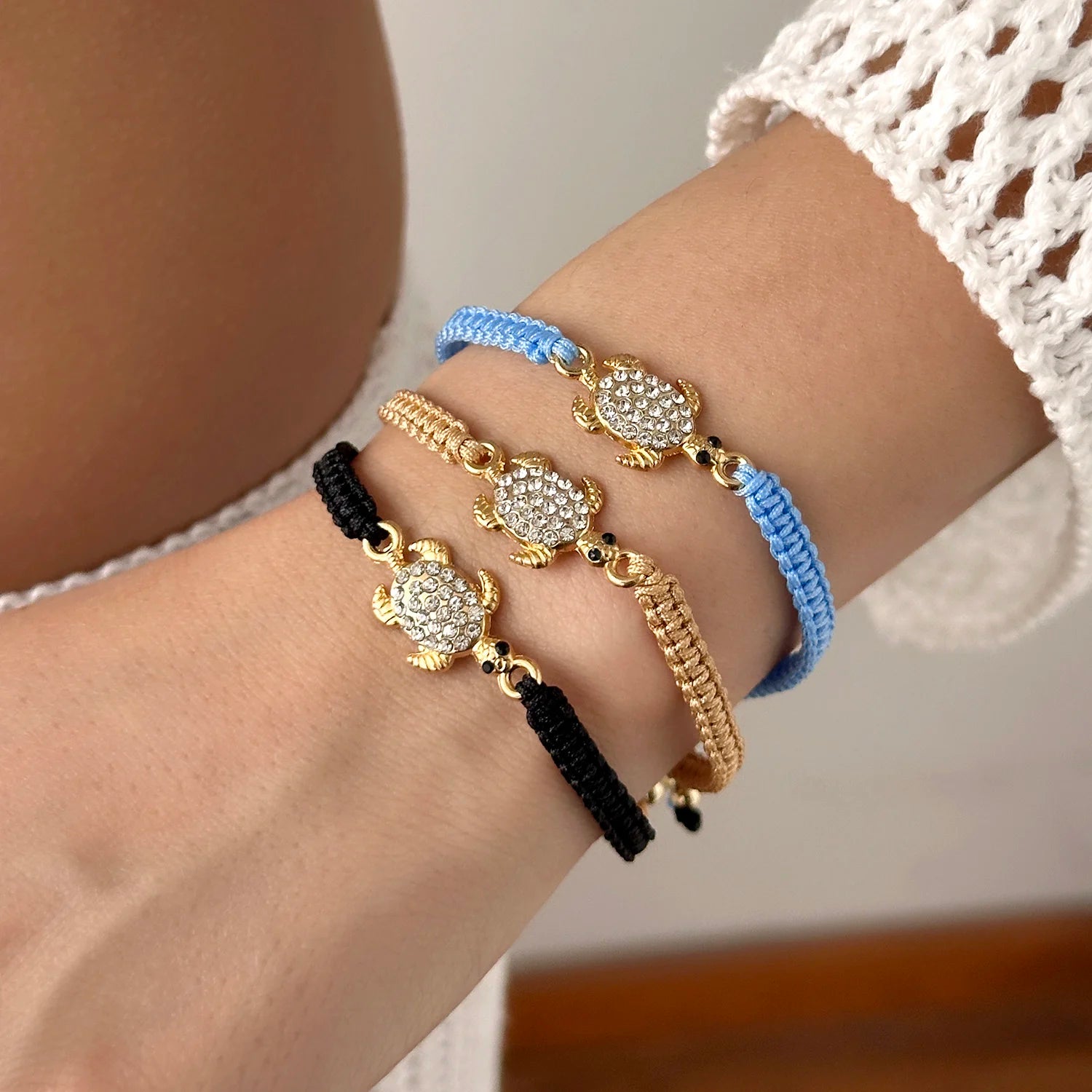 CowLost | boho-bohemian-sea-turtle-woven-bracelet-for-women-full-rhinestone-tortoise-handmade-bangles-beach-party-banquet-charm-jewelry |2
