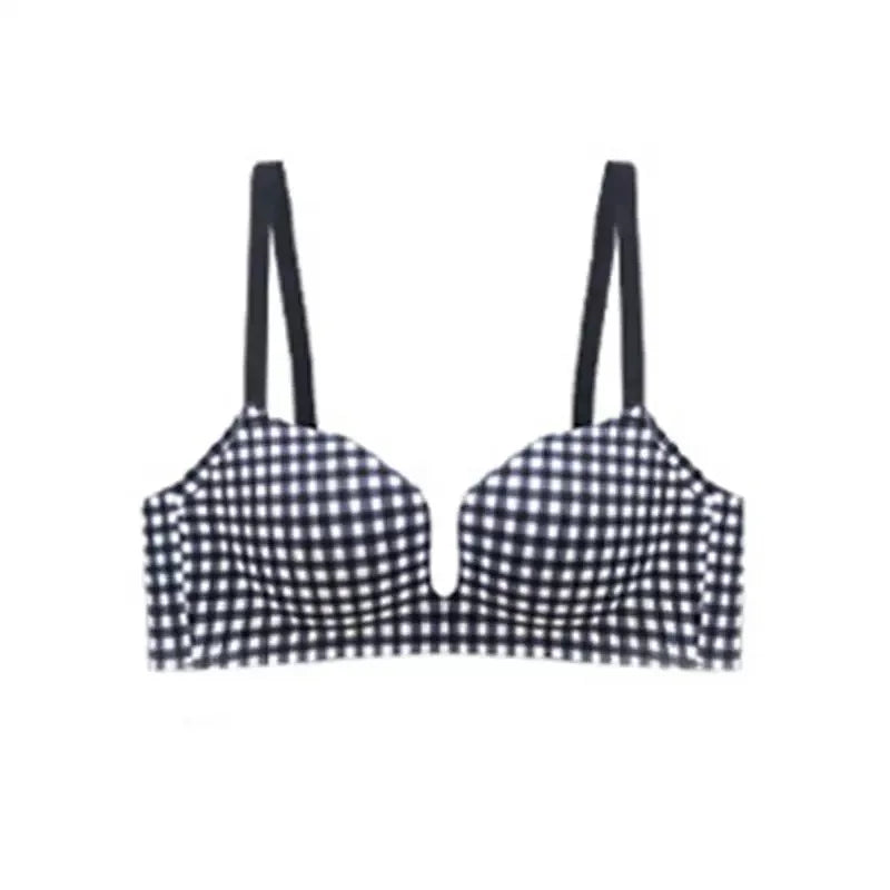 CowLost | product_id-retro-plaid-seamless-push-up-bra-with-adjustable-straps-for-small-breasts-red |6