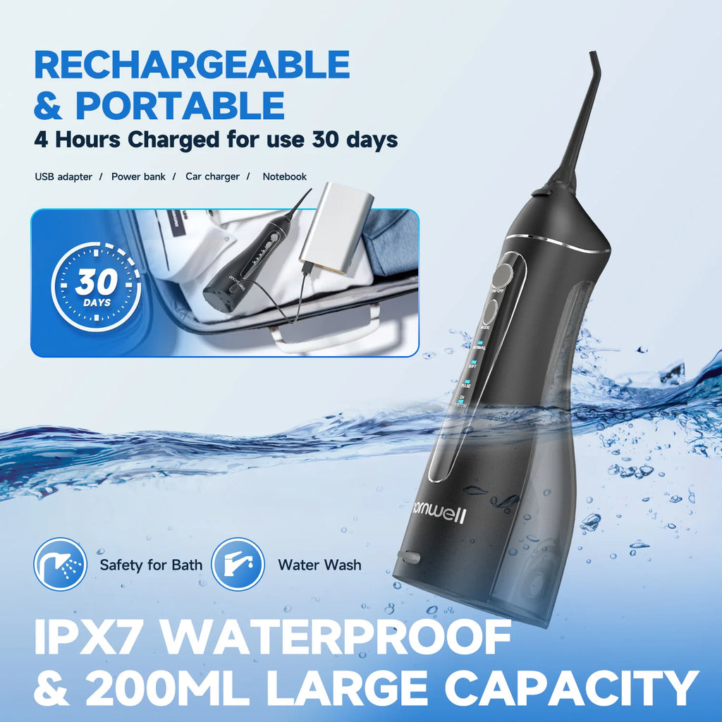 CowLost | uncategorized-mornwell-portable-oral-irrigator-f18-usb-rechargeable-water-flosser-with-4-nozzles-and-200ml-tank |6