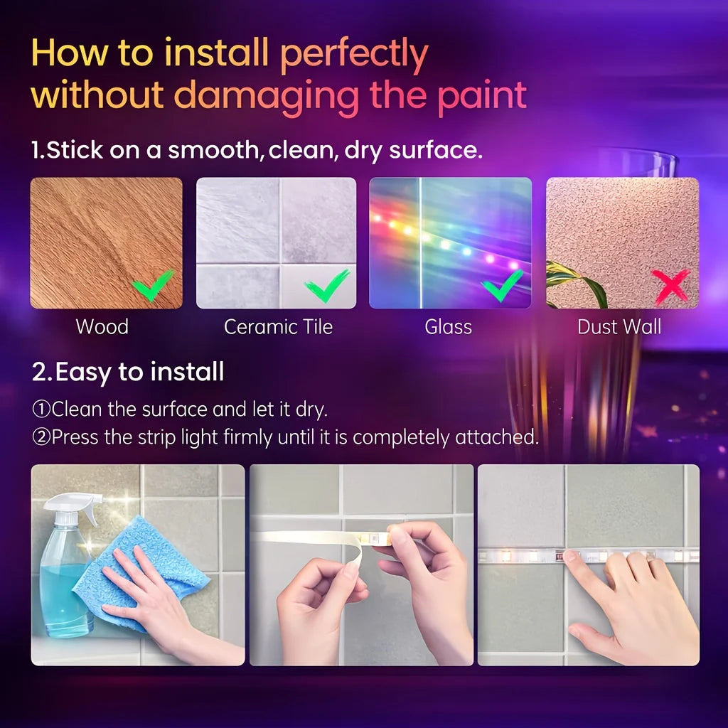 CowLost | light-ropes-strings-product_id-usb-rgb-led-strip-light-bluetooth-app-control-flexible-tv-background-party-decor |5