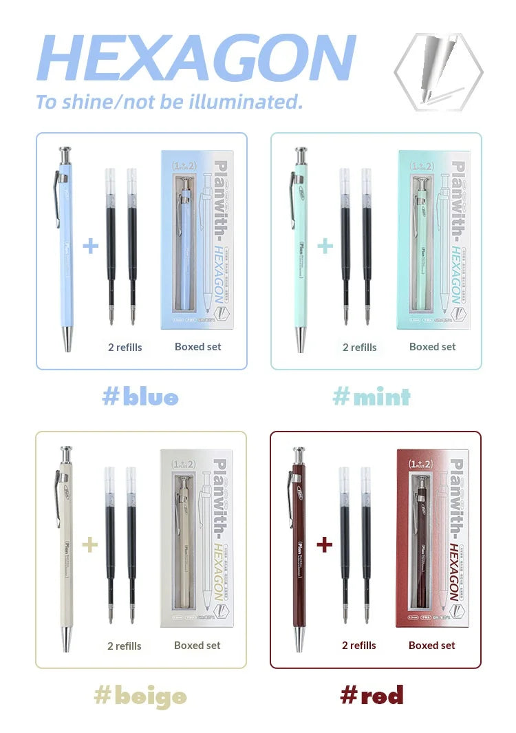 CowLost | product_id-planwith-hexagonal-metal-gel-pen-0-5mm-black-ink-retractable-anti-roll-comfortable-grip |8