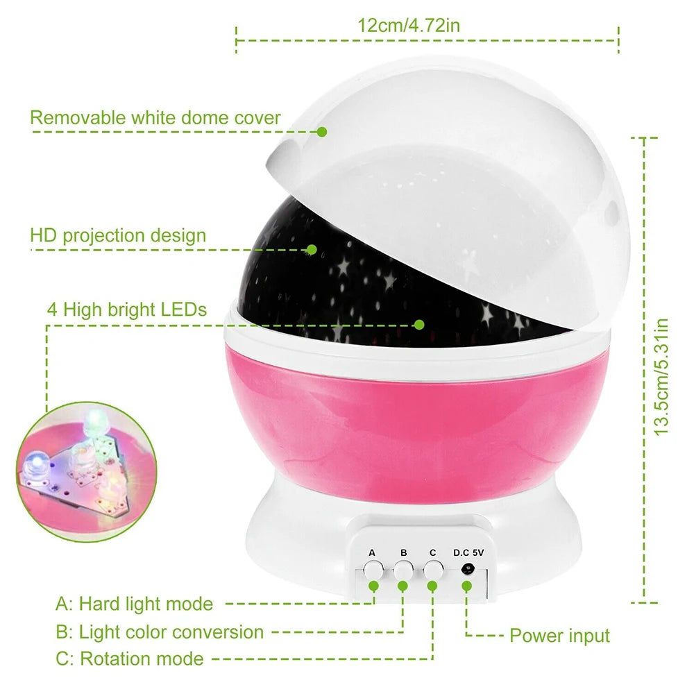 Starry Sky Night Lamp Projector Rotating Baby Nursery Moon Galaxy Table Light