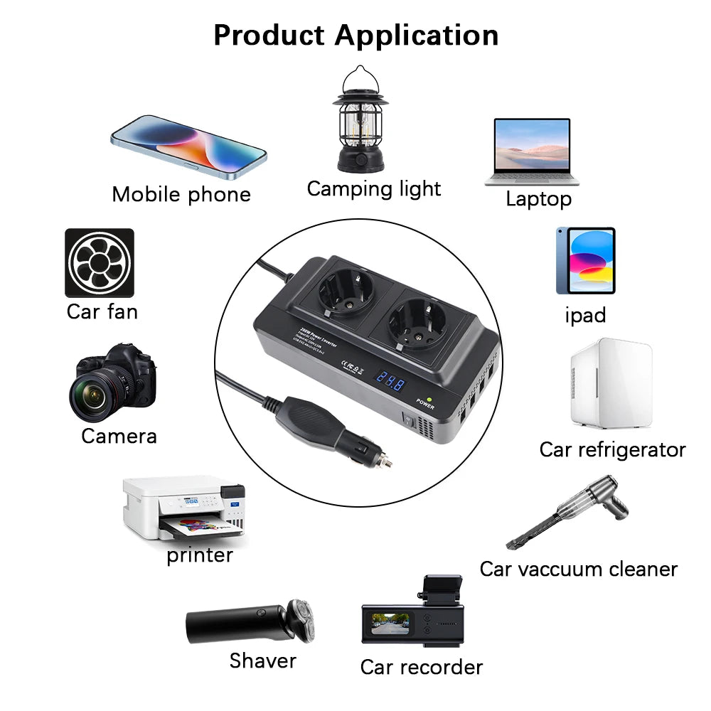 CowLost | 4-usb-12v-to-220v-400w-peak-power-auto-mounted-inverter-accessories-cigarette-lighter-car-200w-inverter-ac-eu-socket-dc-to-ac |6