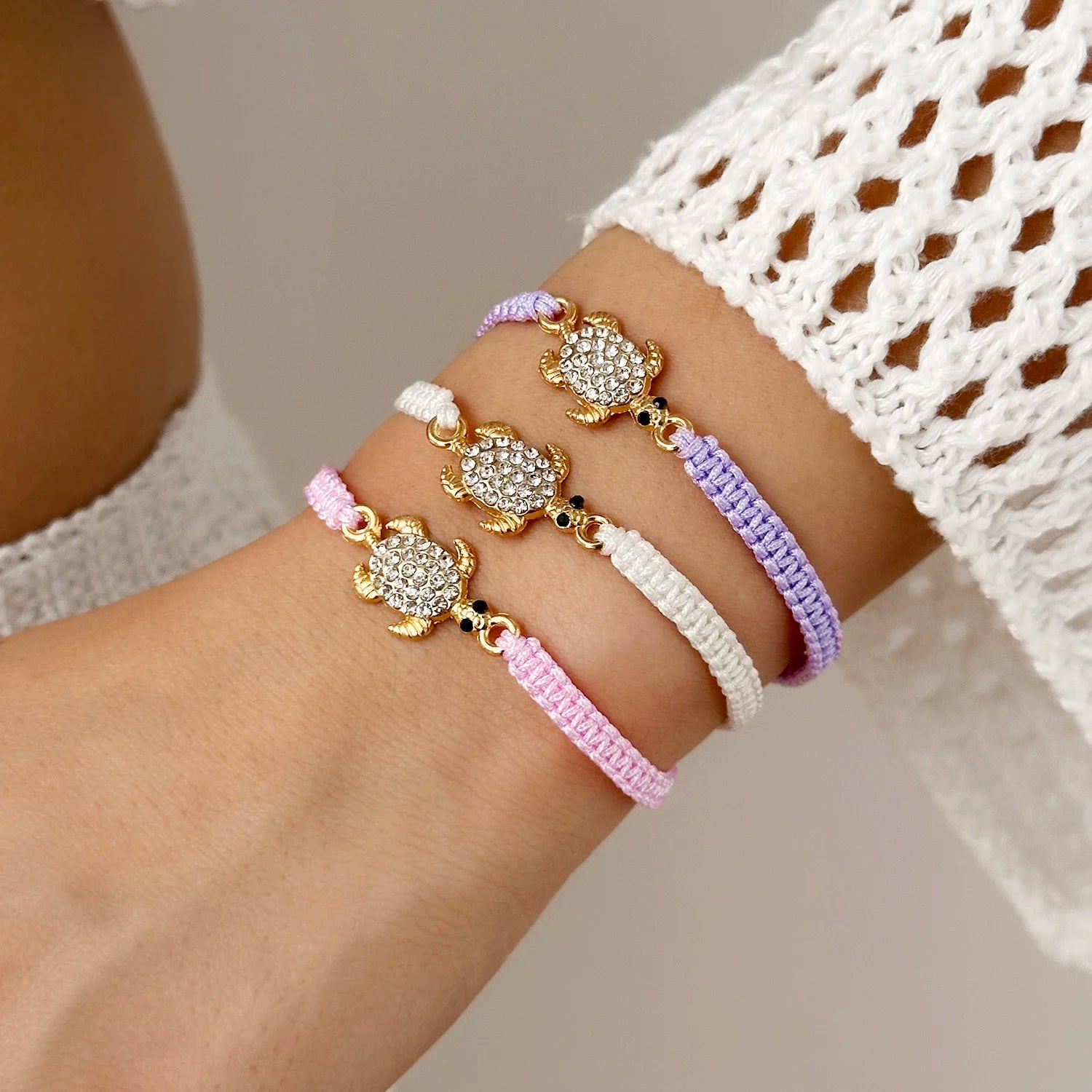 CowLost | boho-bohemian-sea-turtle-woven-bracelet-for-women-full-rhinestone-tortoise-handmade-bangles-beach-party-banquet-charm-jewelry |7