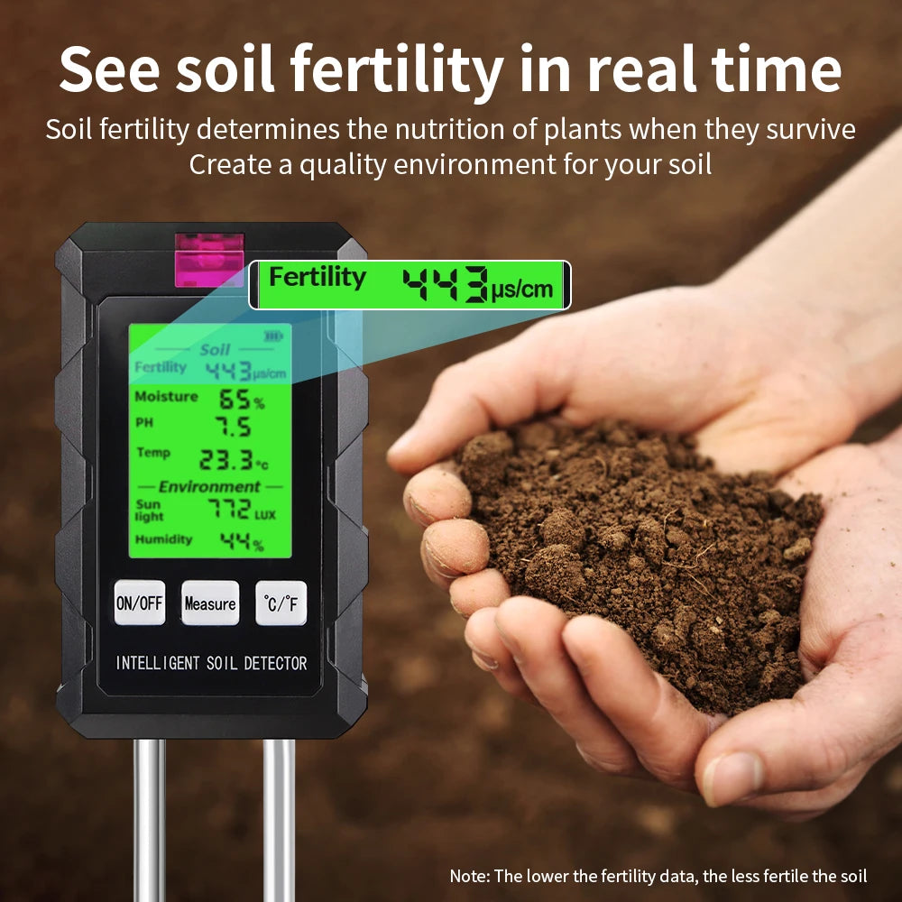 6-in-1 Soil Meter PH Moisture Fertility Temperature Humidity Light Tester for Garden