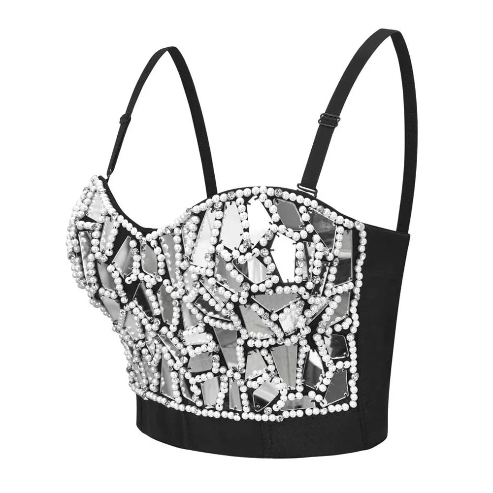 CowLost | activewear-pants-grey-diamond-beaded-punk-rave-brassiere-for-women |7
