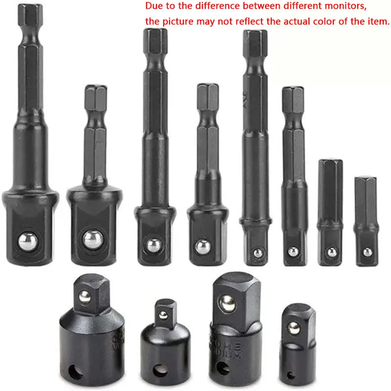 12pcs Impact Socket Adapter Set 25mm-73mm 1/4 Hex Shank Extension For Cordless Drill Quick Change Nut Driver Conversions