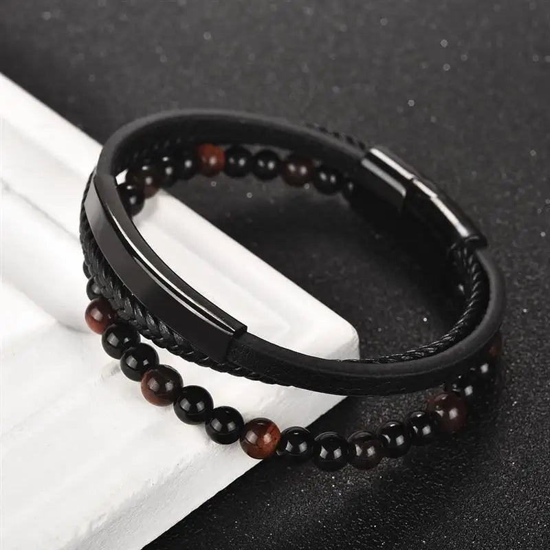 CowLost | badge-pass-holders-mens-natural-stone-beads-multilayer-leather-bracelet-with-magnetic-clasp |22