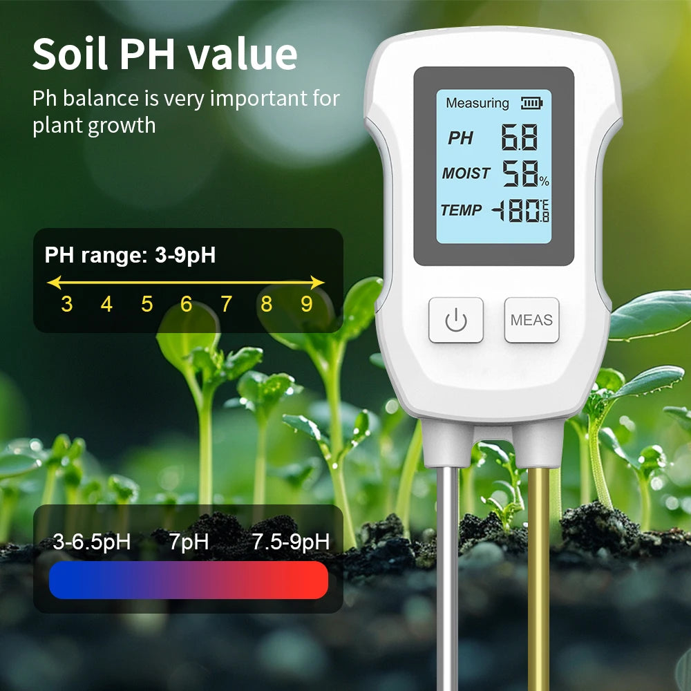3-in-1 Digital Soil Tester PH Moisture Temperature Meter with LCD for Garden Plants