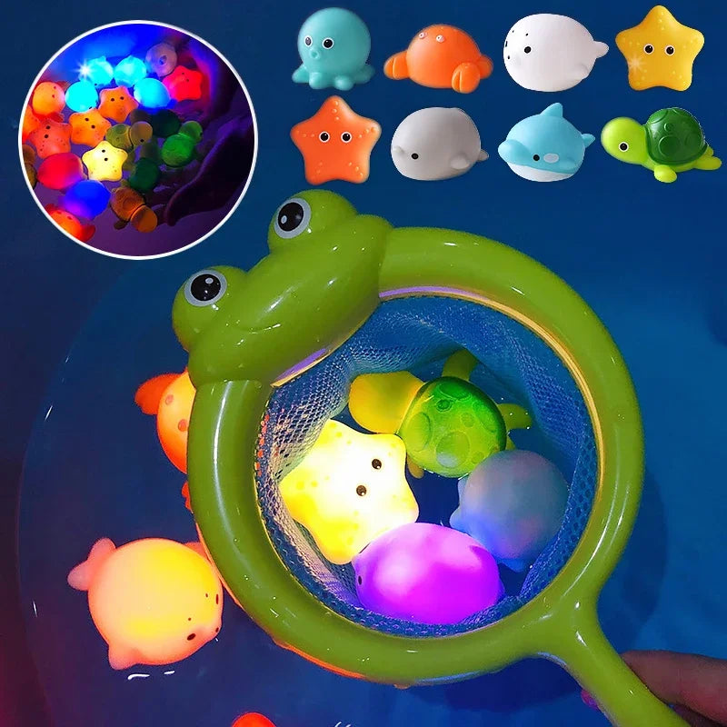 LED Light Up Floating Frog Bath Toy for Kids - Soft Rubber Swimming Toy