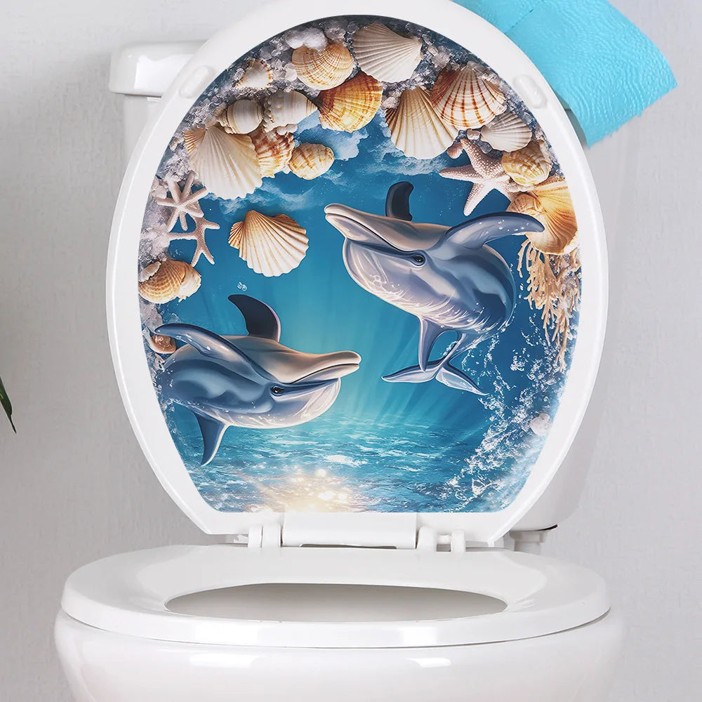 CowLost | 1pc-ocean-dolphin-shell-bathroom-toilet-sticker-decorative |9