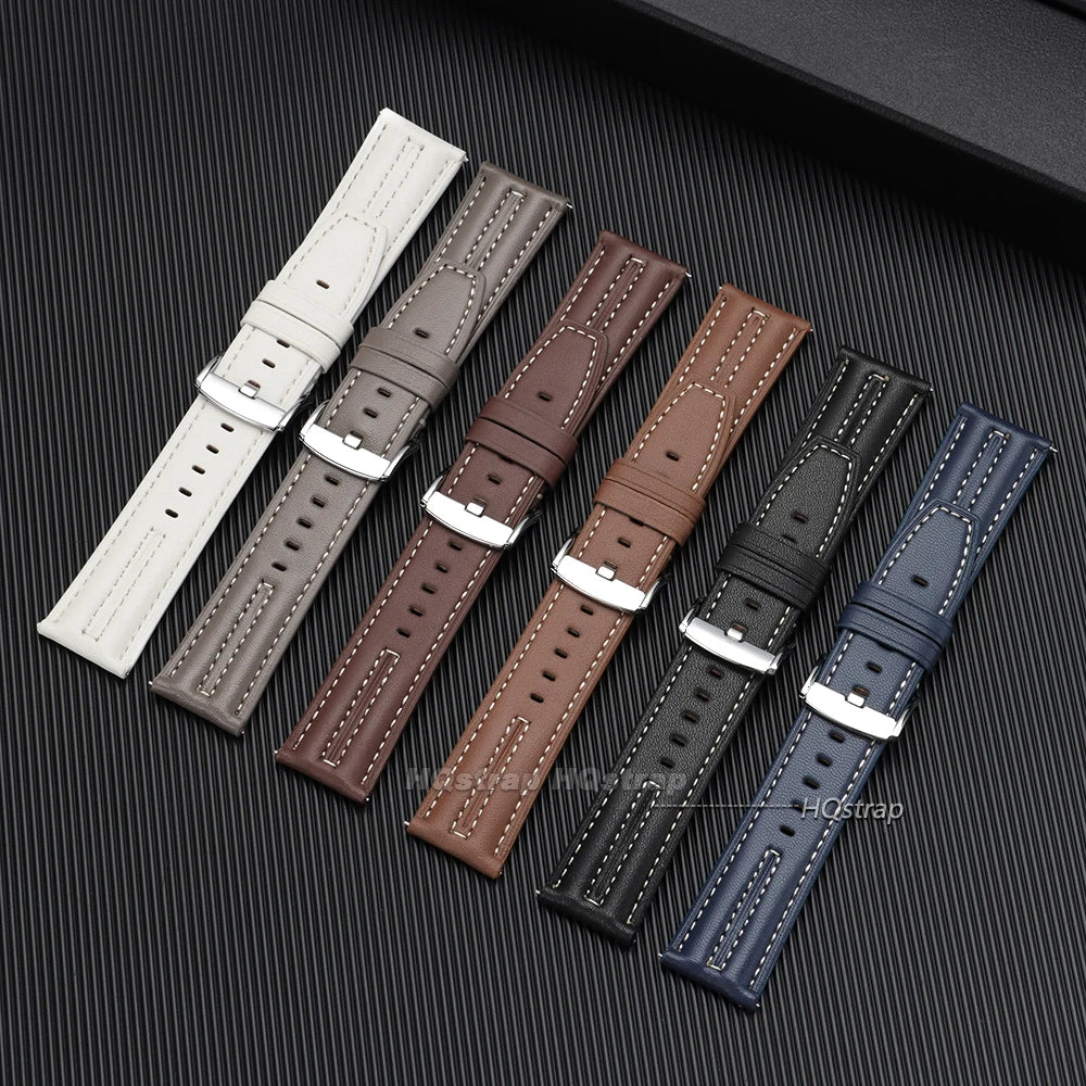 22mm Handmade Vintage Cowhide Leather Watch Band for Seiko Smartwatch Quick Release