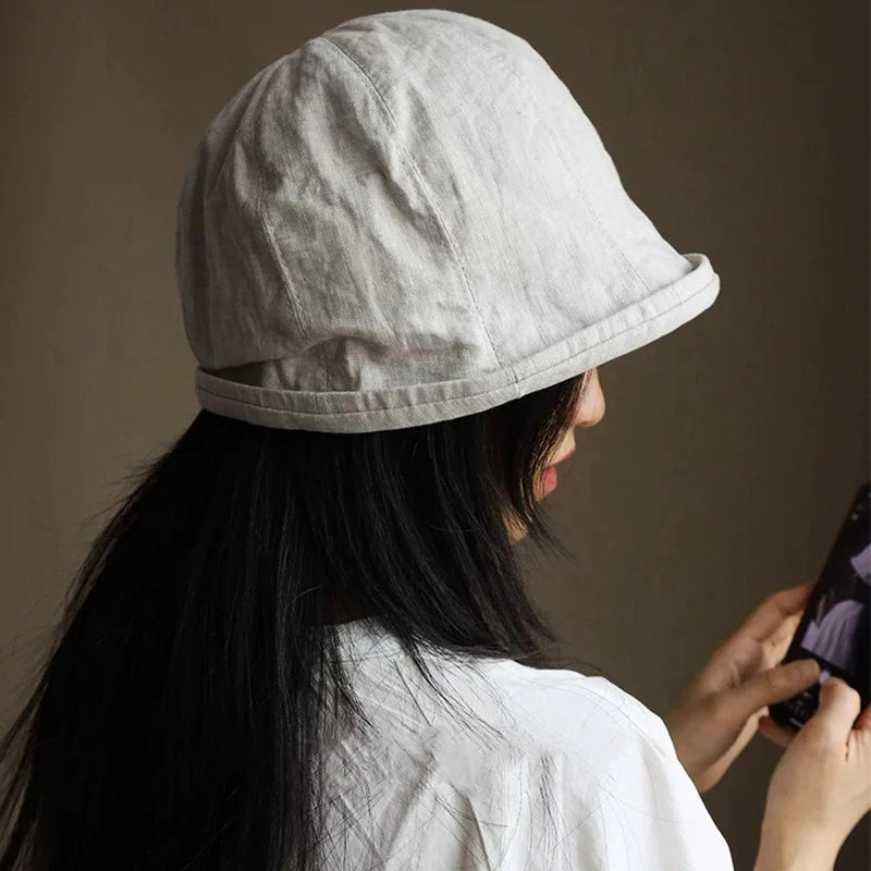 CowLost | linen-curled-edge-sun-hats-for-women-foldable-bucket-hat |2