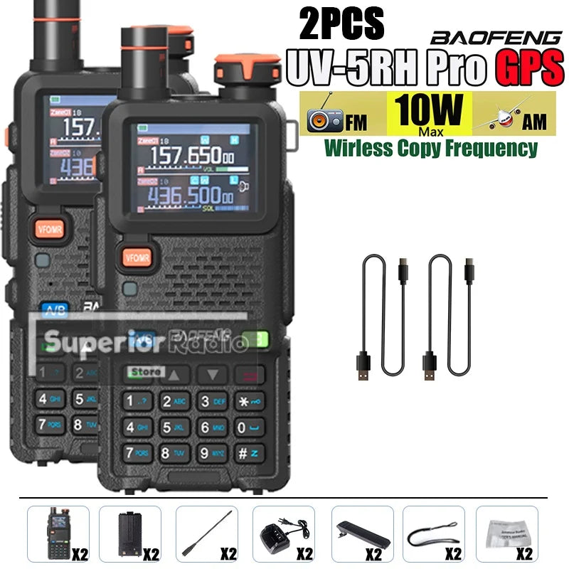 CowLost | intercom-accessories-baofeng-uv-5rh-pro-gps-walkie-talkie-10w-640-channels-type-c-charging-noaa-weather-2-4pcs |22