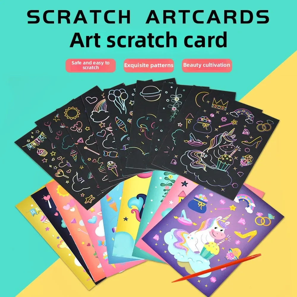 CowLost | product_id-9pcs-magic-rainbow-scratch-art-painting-kit-cartoon-animal-diy-educational-toy |8