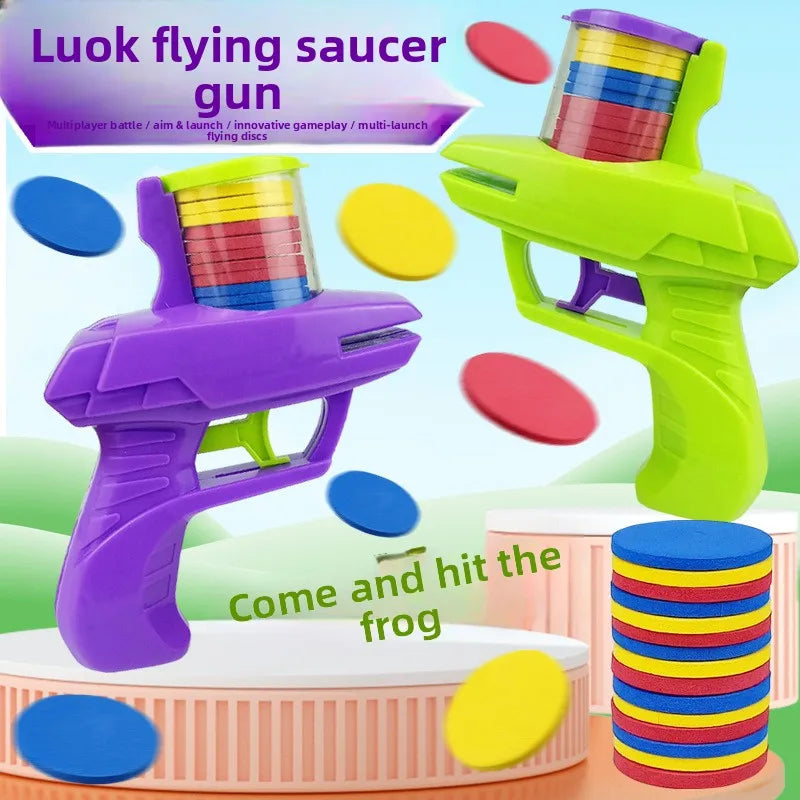 Kids Outdoor Foam Disc Shooting Launcher Toy Double Parent-Child Interactive Gift