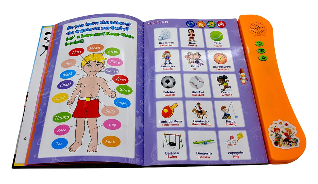 Portuguese English Bilingual Sound Book for Children Alphabet Numbers Animals Fruit Vegetables Educational