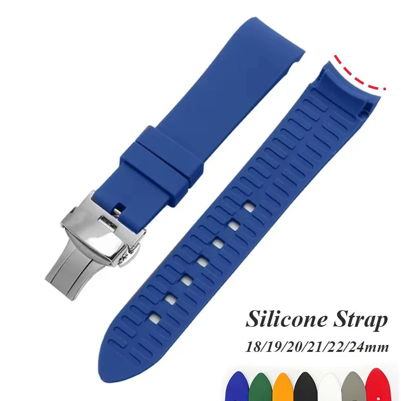 Curved End Silicone Watch Strap 20mm 22mm with Stainless Steel Buckle for Swatch Seiko