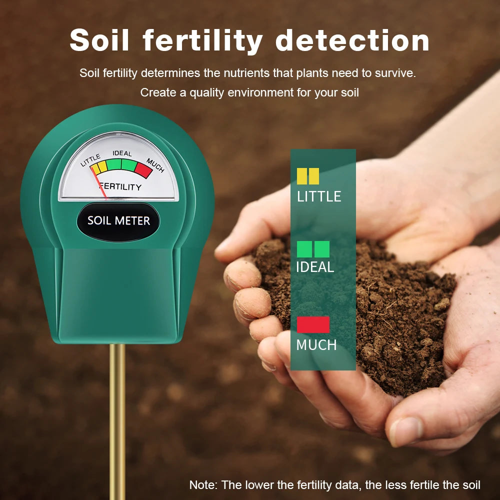 Handheld Soil PH, Moisture & Fertility Meter with Metal Probe No Batteries Needed