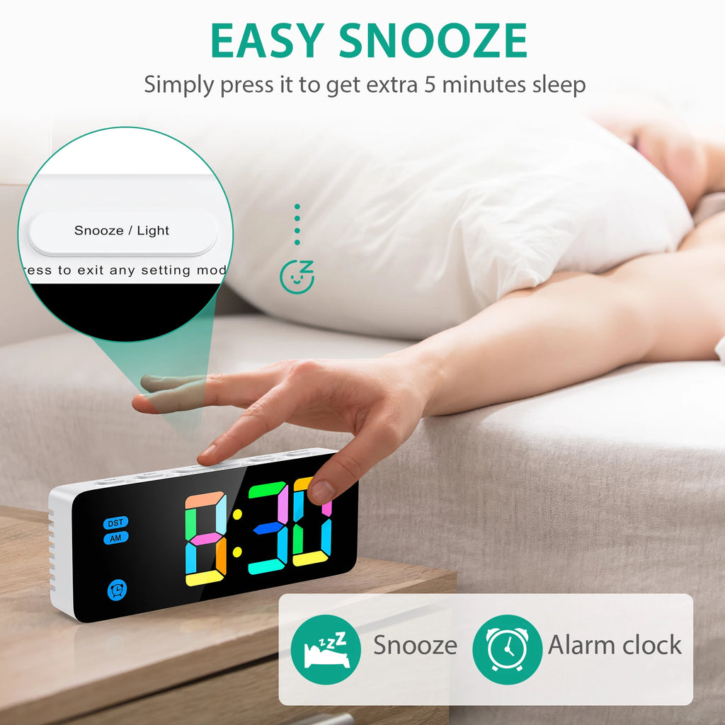 ORIA LED Digital RGB Alarm Clock with 12/24H Display for Bedroom Home Gift