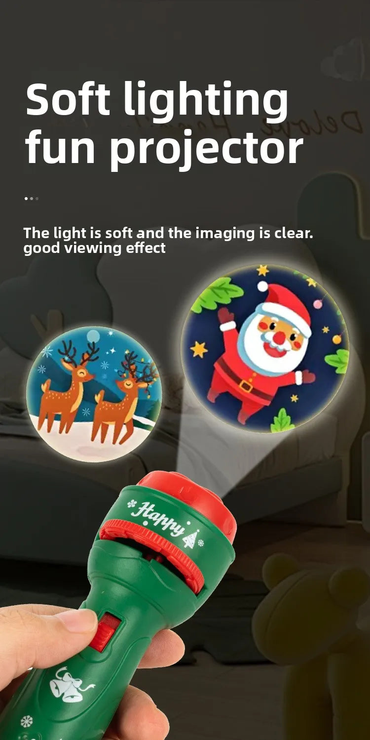 Christmas Cartoon Projection Flashlight Toy with 3-10 Cards for Kids Bedtime Stories