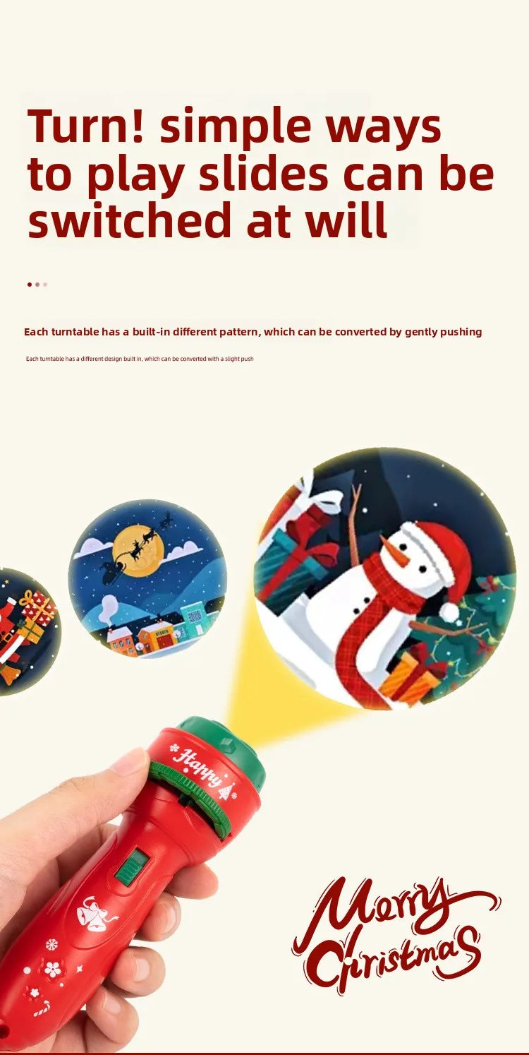 Christmas Cartoon Projection Flashlight Toy with 3-10 Cards for Kids Bedtime Stories