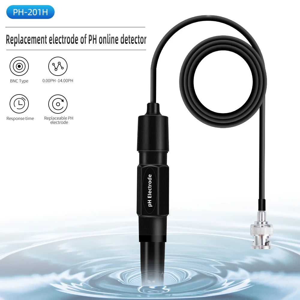 PH-201H 1.2m/2m Replacement pH Probe Electrode for Aquarium Hydroponic Laboratory Meter