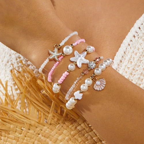 CowLost | 6-pcs-bohemian-shell-starfish-beaded-bracelet-set-for-women-fashion-multilayer-stacked-bracelets-summer-beach-party-jewelry-gift |1