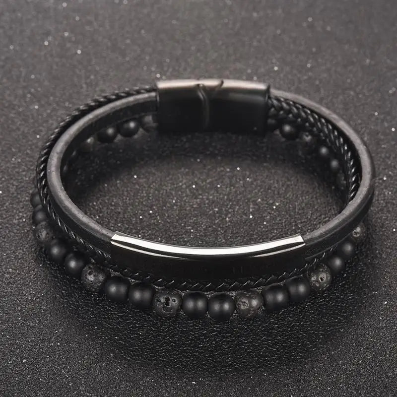CowLost | badge-pass-holders-mens-natural-stone-beads-multilayer-leather-bracelet-with-magnetic-clasp |16