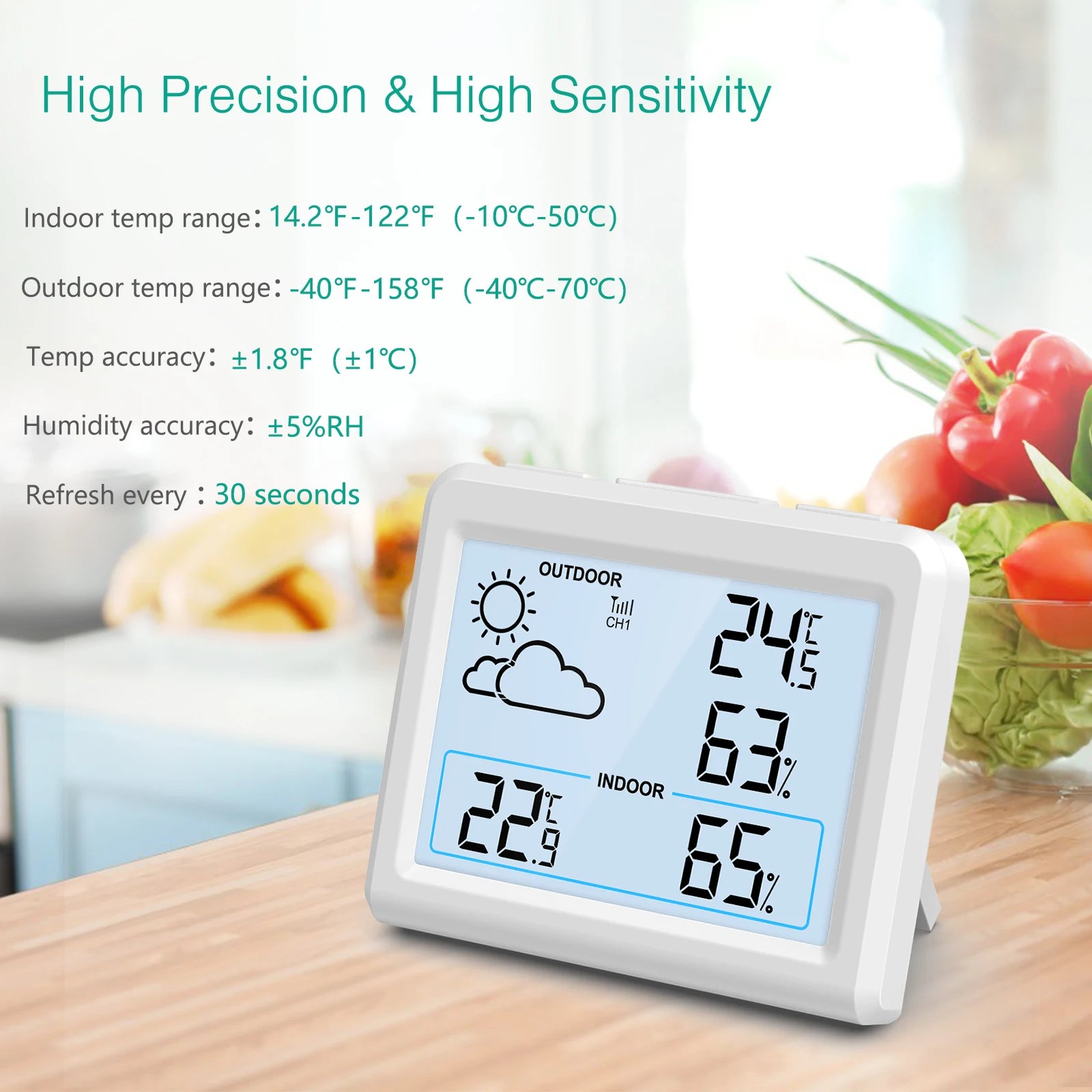 ORIA Wireless Indoor Outdoor Digital Temperature and Humidity Monitor