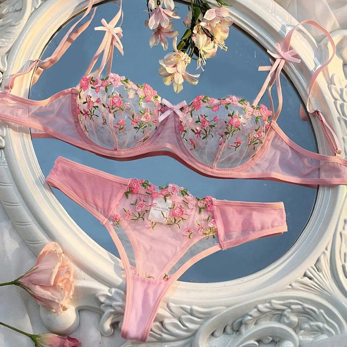 CowLost | pink-transparent-bra-women-sheer-temptation-exotic-sexy-lingerie-set |1