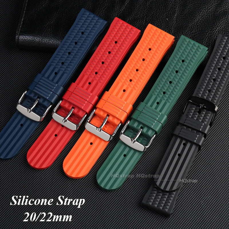CowLost | premium-soft-rubber-waffle-watchband-20mm-22mm-replacement-strap-for-seiko-water-ghost-sport-watchband-black-green-wristband |8