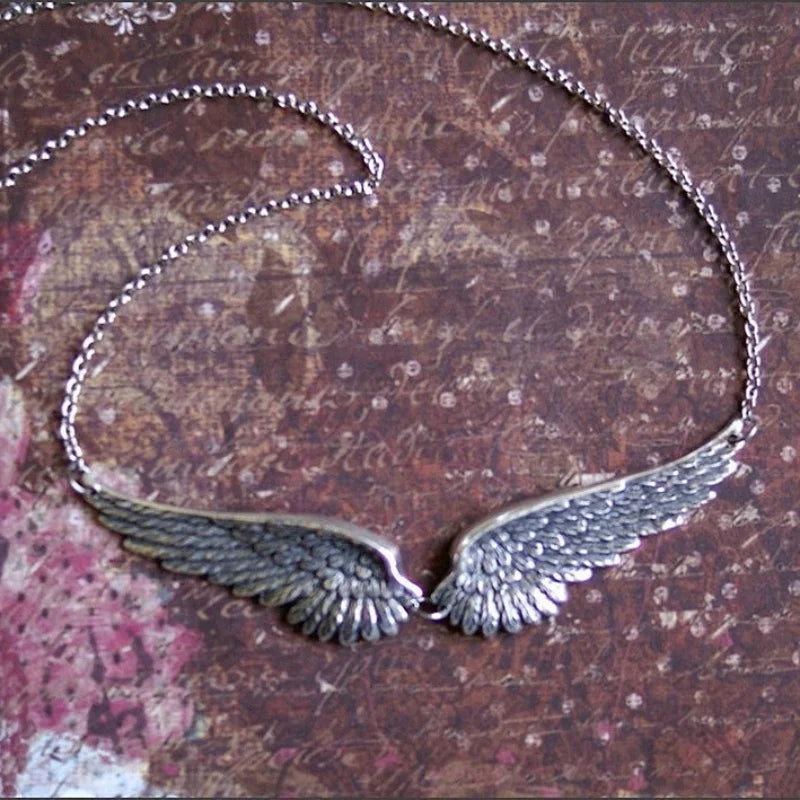 Vintage Angel Wings Feather Pendant Choker Link Chain Necklace for Women