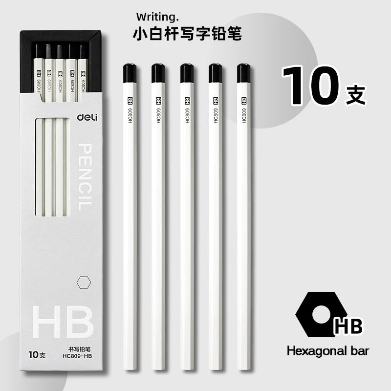 CowLost | product_id-deli-10pcs-white-wood-hexagonal-hb-2b-pencils-set-for-writing-and-painting |8