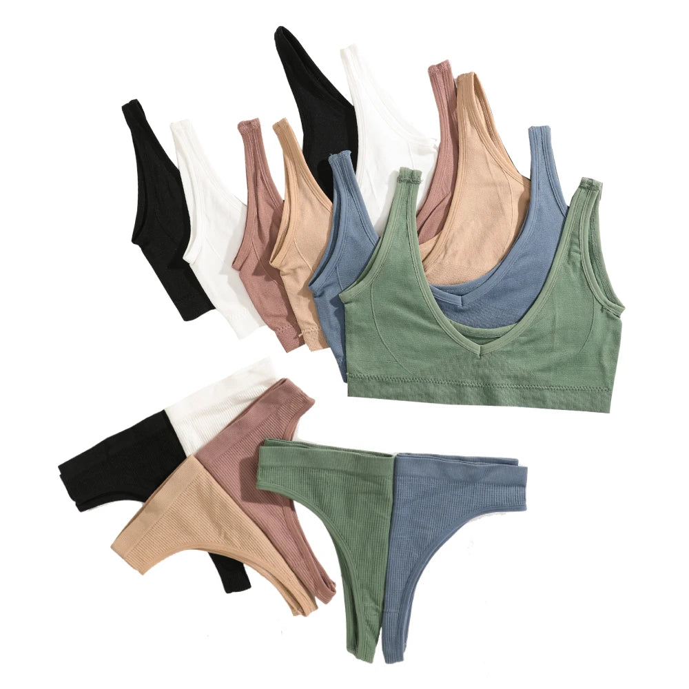 CowLost | product_id-seamless-women-s-lingerie-set-small-cup-push-up-bra-low-waist-ribbed-v-neck-thong |6