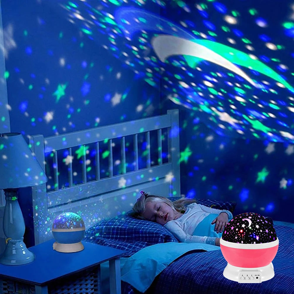Starry Sky Night Lamp Projector Rotating Baby Nursery Moon Galaxy Table Light