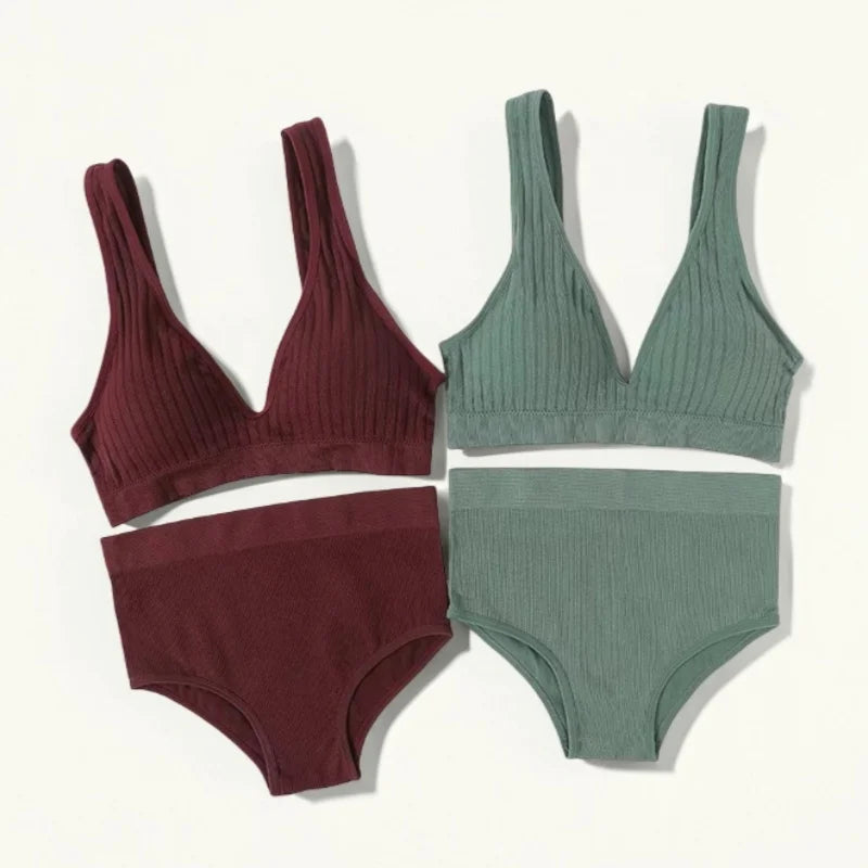 CowLost | product_id-womens-seamless-wirefree-v-neck-bra-high-waist-panties-set |1