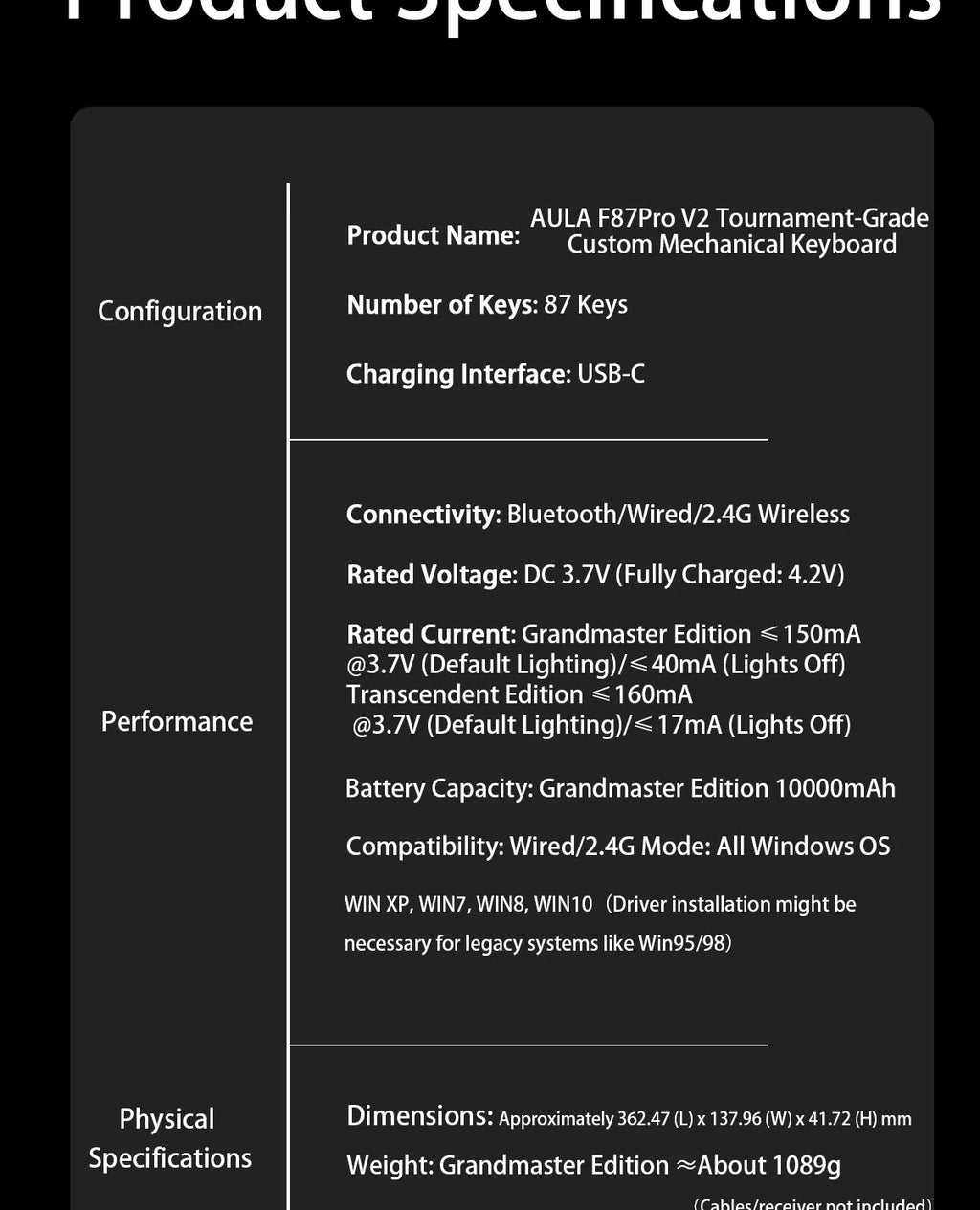 CowLost | aula-f87-pro-v2-mechanical-keyboard-3-modes-wireless-10000mah-long-battery-life |26