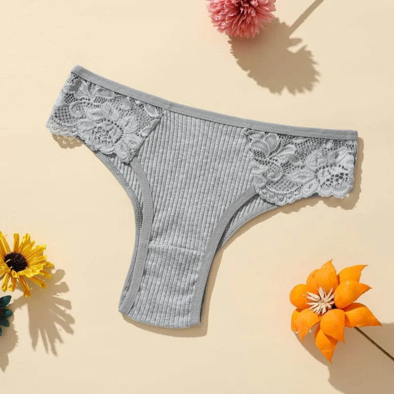CowLost | product_id-4pcs-womens-cotton-ribbed-low-rise-brazilian-lace-briefs |3