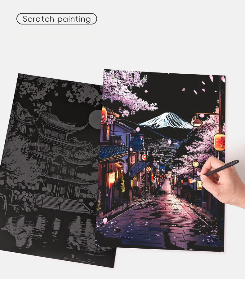 CowLost | product_id-4pcs-a3-diy-scratch-painting-set-colosseum-forbidden-city-cherry-blossom-castle-night-view |10