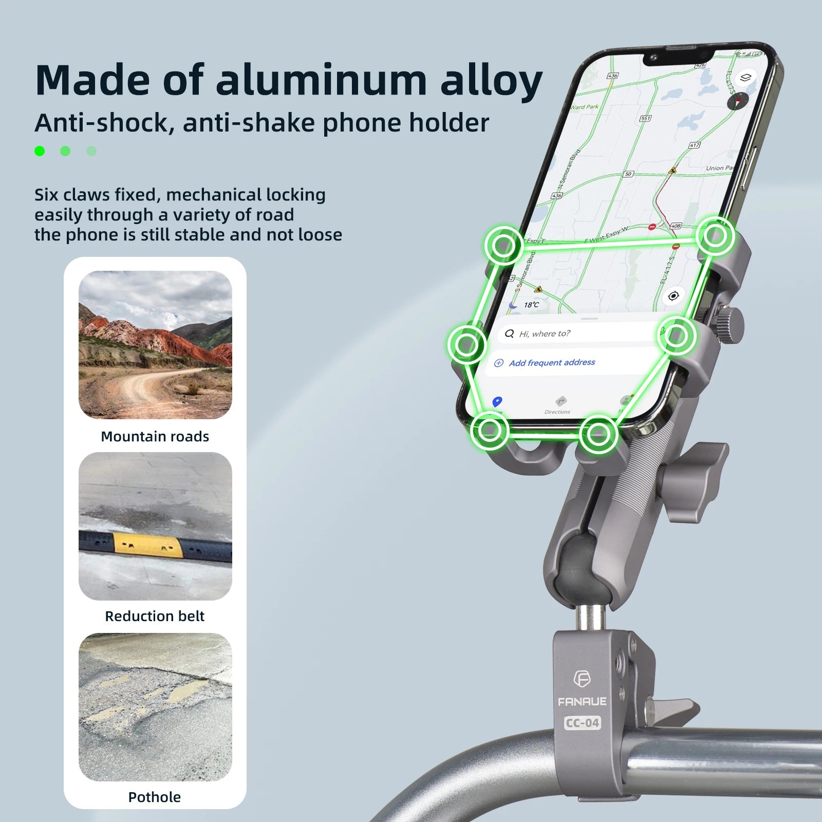 CowLost | product_id-fanaue-aluminum-motorcycle-phone-mount-with-vibration-dampener-for-atv-utv-scooter-handlebars |2
