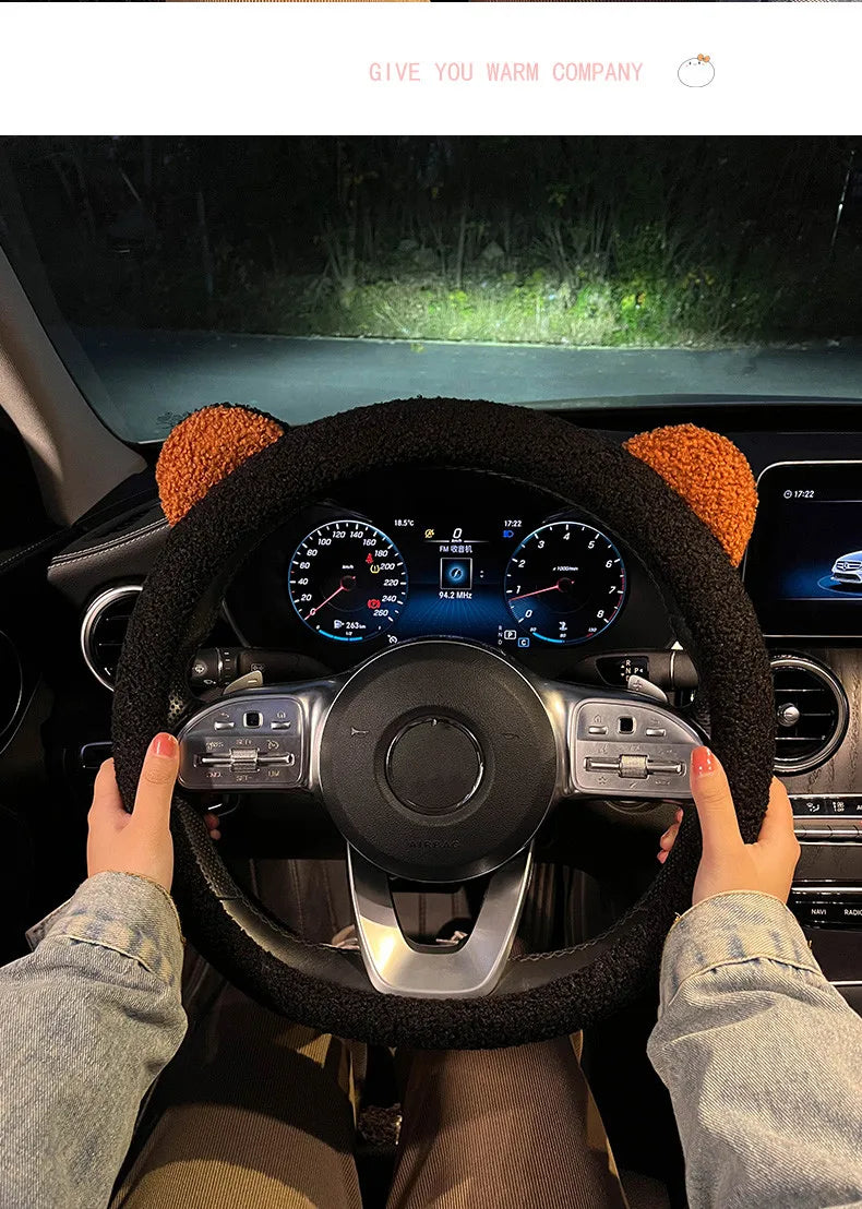 CowLost | winter-warm-soft-plush-cartoon-bear-ear-car-interior-accessories |23