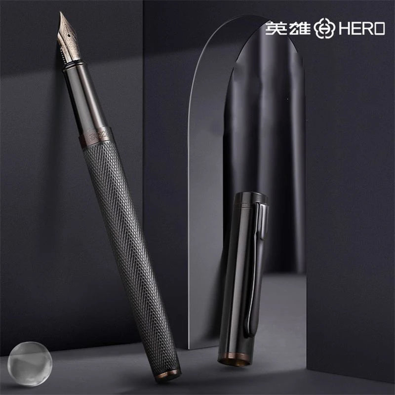 CowLost | product_id-hero-metal-fountain-pen-ef-f-nib-black-silver-tree-texture-writing-ink-pen-gift |2