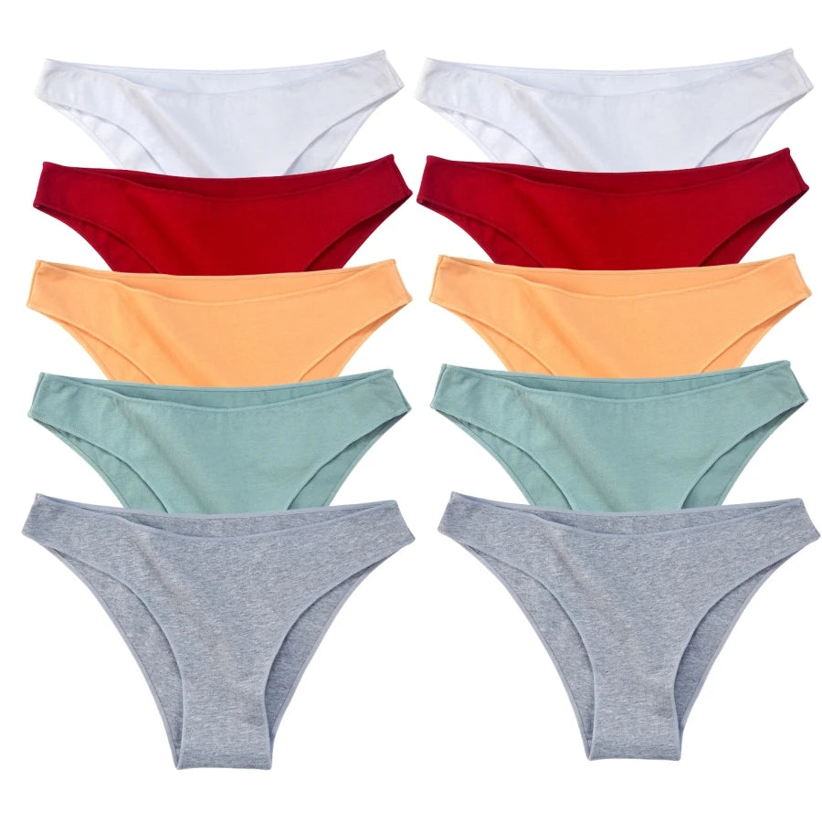 CowLost | product_id-10pcs-women-s-low-rise-seamless-cotton-briefs-solid-color-panties-m-xxl |20