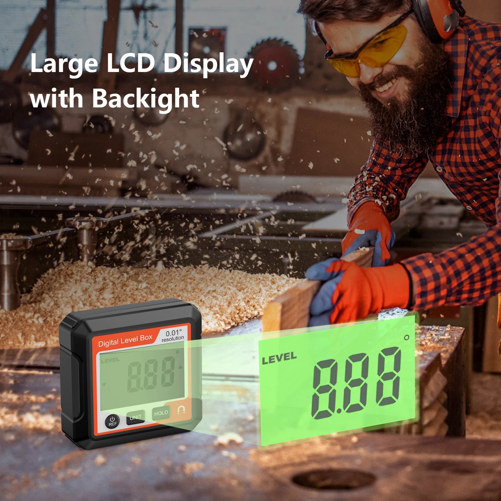 Digital Magnetic Inclinometer LCD Backlight Angle Finder 4x90° Protractor Level Box for Woodworking