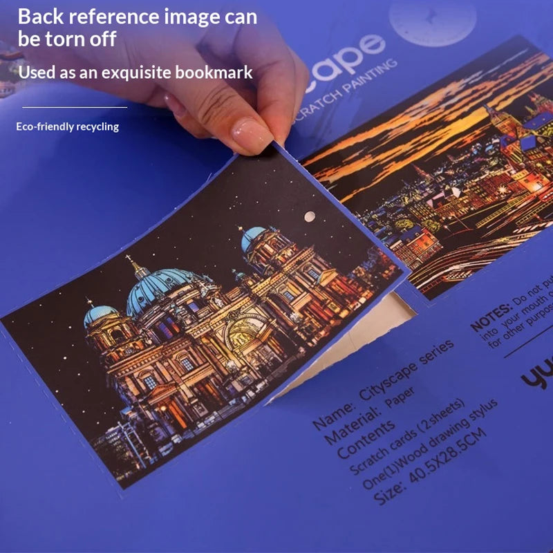 CowLost | product_id-2-pcs-diy-scratch-painting-set-famous-buildings-cityscape-night-view-40-5x28-5-cm |5