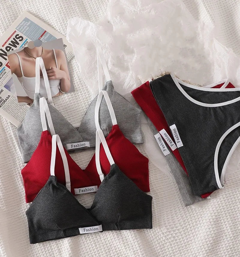 CowLost | women-push-up-bra-and-panties-set-1-3-cup-non-wire-bra-low-waist-briefs-sexy-lingerie-female-sport-bra-cotton-underwear-set |1