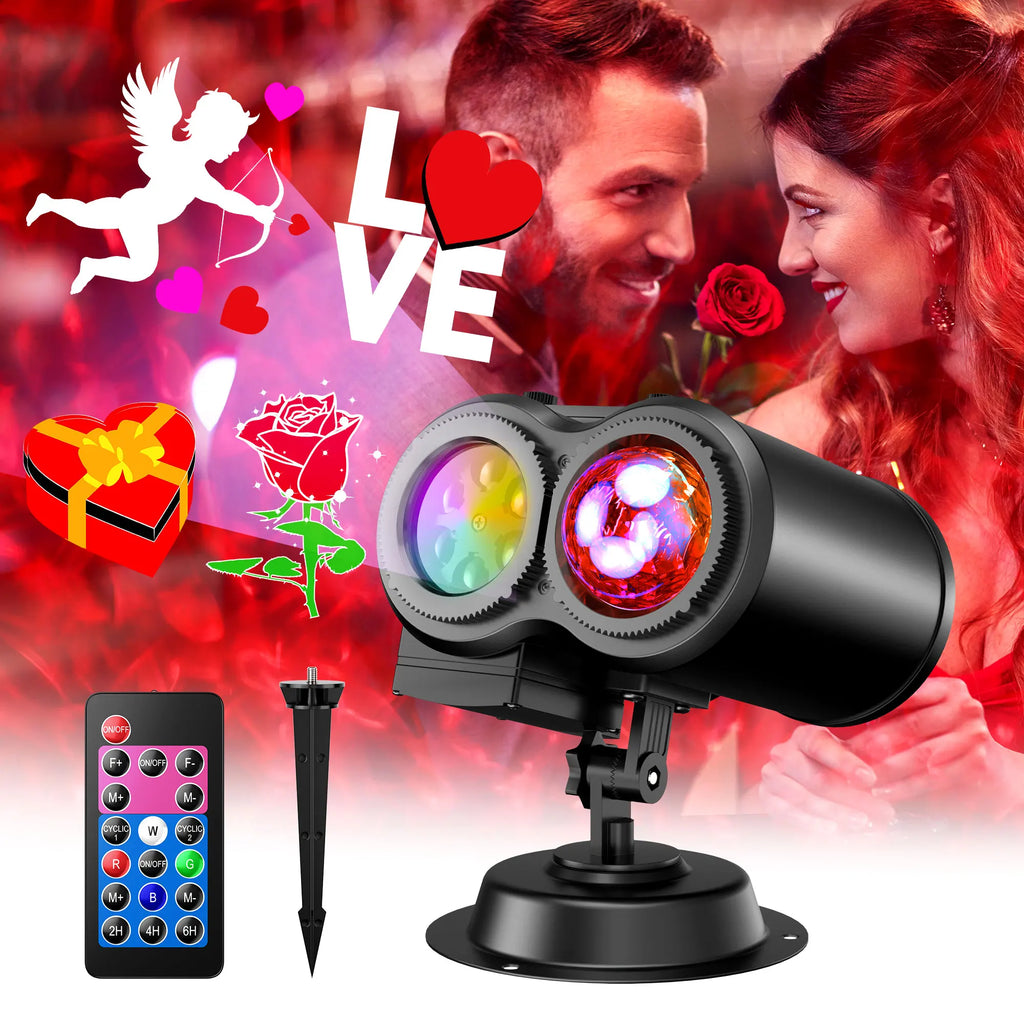 2-in-1 Halloween & Christmas Outdoor Projector Light with 12 HD Slides, Water Wave, Timer & Remote