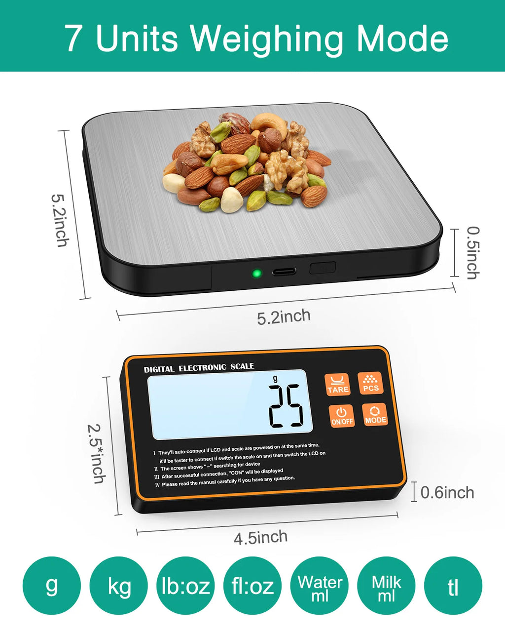 15KG Wireless Magnetic Digital Kitchen Scale with Remote LCD Display for Baking and Cooking